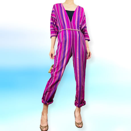 80’s Multicolor Pink and Purple Cotton Jumpsuit
