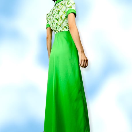 70's Lime Green Floral Maxi Dress and Bolero
