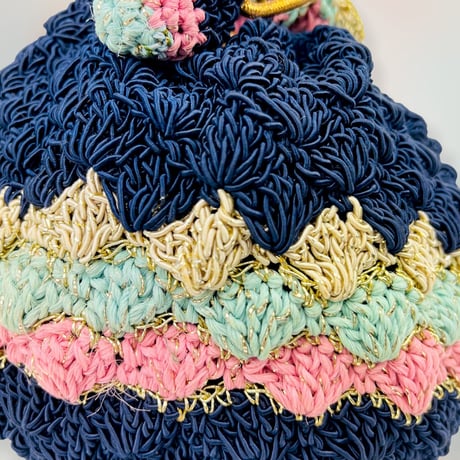 40’s Blue Gold and Pink Woven Rayon Bucket Bag