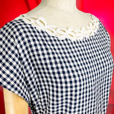 40’s Black&White Cotton Gingham Dress