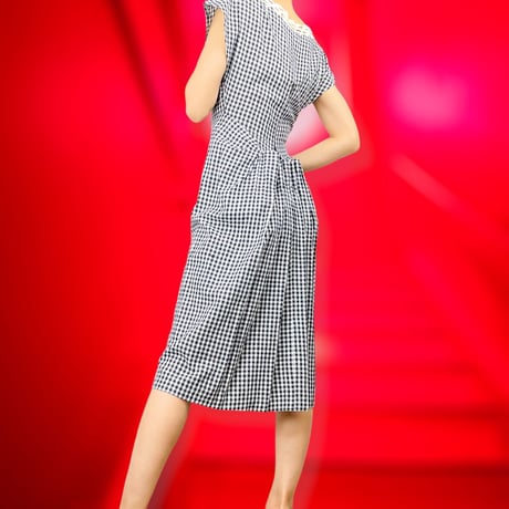 40’s Black&White Cotton Gingham Dress