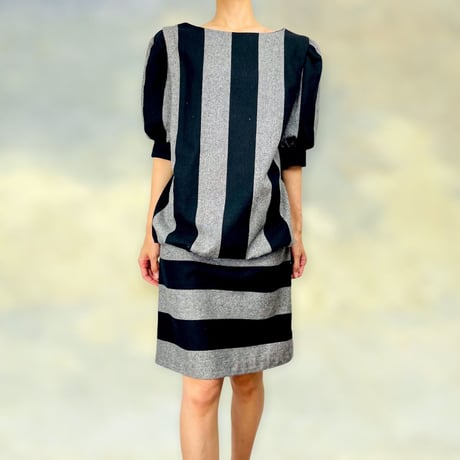 Wool stripe drop waist dress