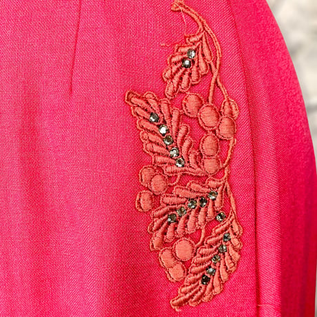 30's Coral Buttoned Linen Midi Dress