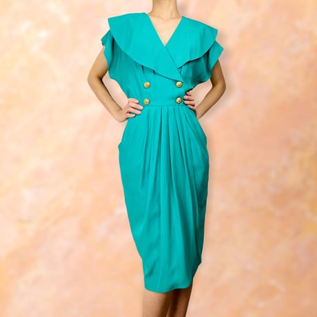 80’s Bright Green Buttoned Dress