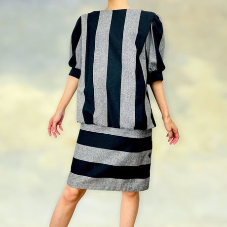 Wool stripe drop waist dress