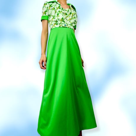 70's Lime Green Floral Maxi Dress and Bolero
