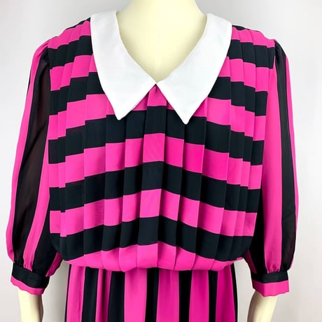 80’s  Pink/Black Striped Georgette Dress