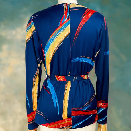70’s Belted Navy Tunic Blouse