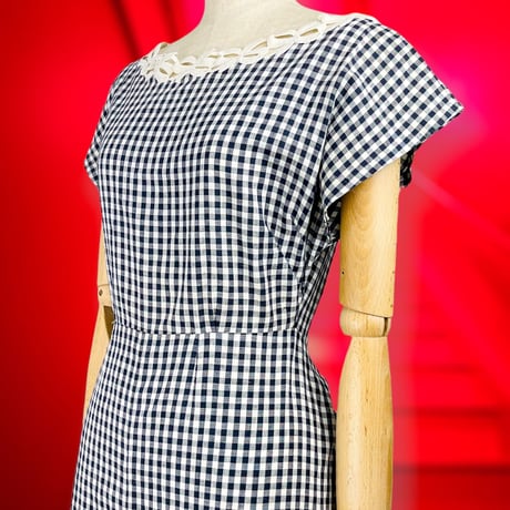 40’s Black&White Cotton Gingham Dress