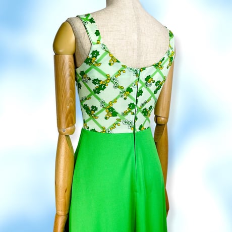 70's Lime Green Floral Maxi Dress and Bolero