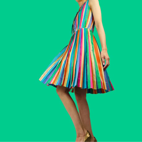60s Rainbow pleated ribbon pride mod dress