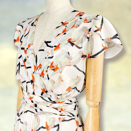 Silk Chiffon Bird Print Dress