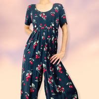 60’s Dark Cherry & Polka Dot Print Jumpsuit