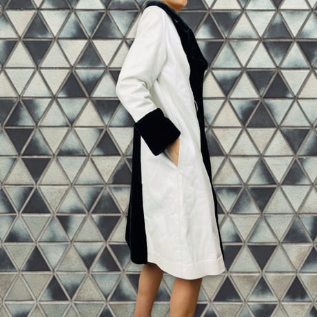 60's White Leather Wrap Coat with Fur Trim