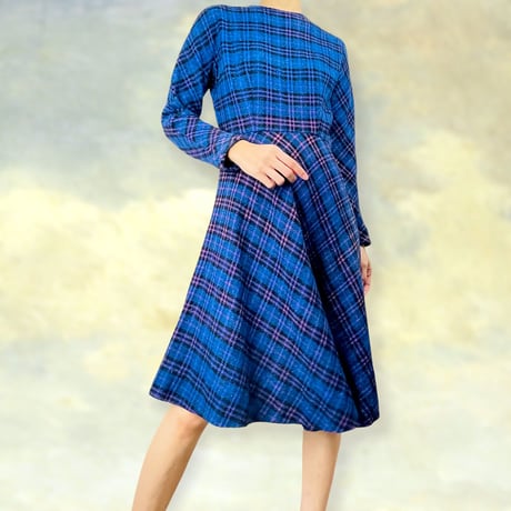 50’s Blue & Multicolor Plaid Midi Dress