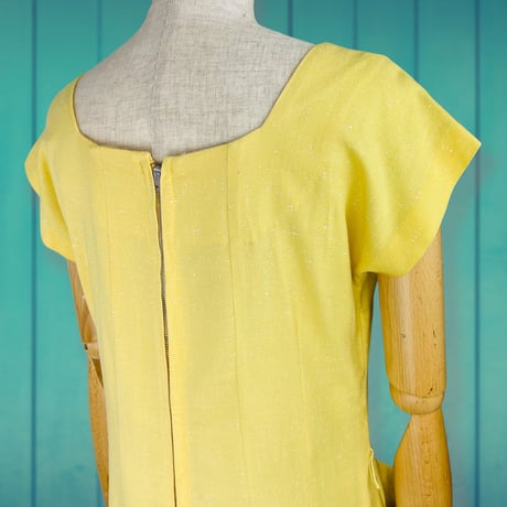 50’s Yellow Speckled Linen Square Neck Dress