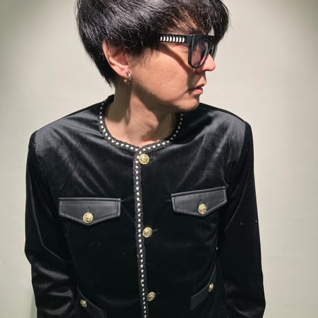 ベロアノーカラージャケット(ブラック)