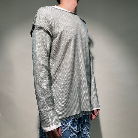 ラメメッシュクルーTEE(ミント×ゴールド)