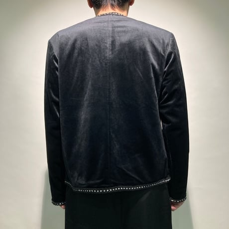 ベロアノーカラージャケット(ブラック)