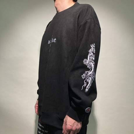 酔虎&酔龍クルーネックスエードL/S(ブラック)