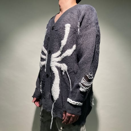スパイダー柄シャギーニットカーディガン