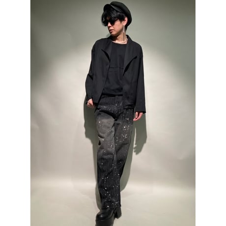 ストライプラインストーンワイドデニム