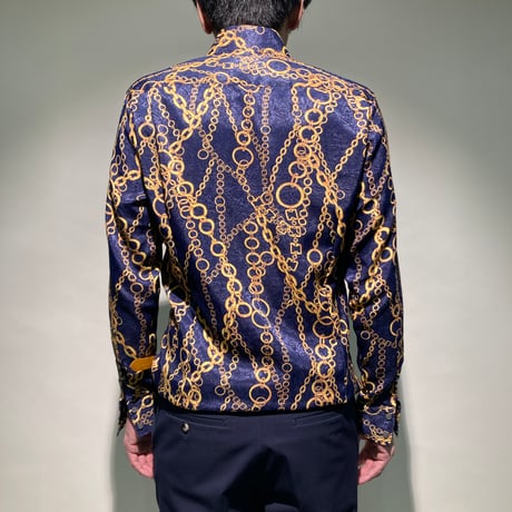 サテンチェーン柄シャツ(ネイビー)