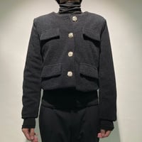 ウーリーノーカラーショートブルゾン