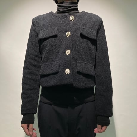 ウーリーノーカラーショートブルゾン
