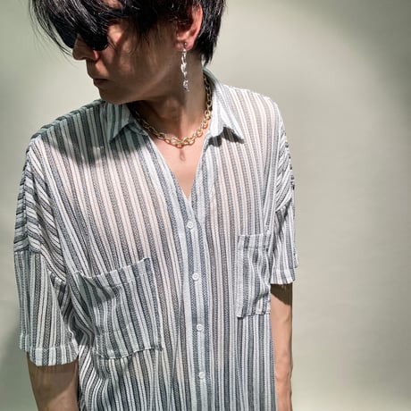 ストライプメッシュCPO半袖シャツ