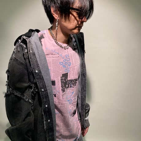 ガゼッタ柄ディスチャージプリントTEE