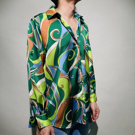 レトロ総柄シャツ(グリーン)