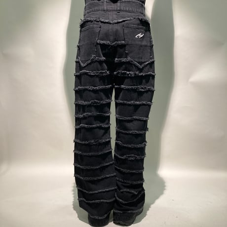 切替デニムフレアパンツ(ブラック)