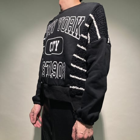 ニット×スウェット切替NEW YORKプリントプルオーバー