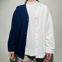 バイカラードロップショルダーカーデ(ネイビー)