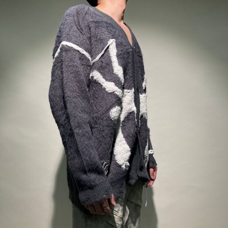 スパイダー柄シャギーニットカーディガン