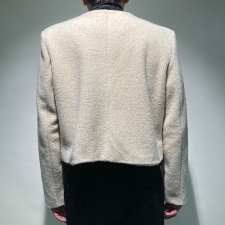 ウーリーノーカラーショートブルゾン(アイボリー)