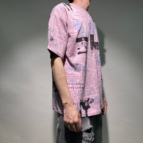 ガゼッタ柄ディスチャージプリントTEE