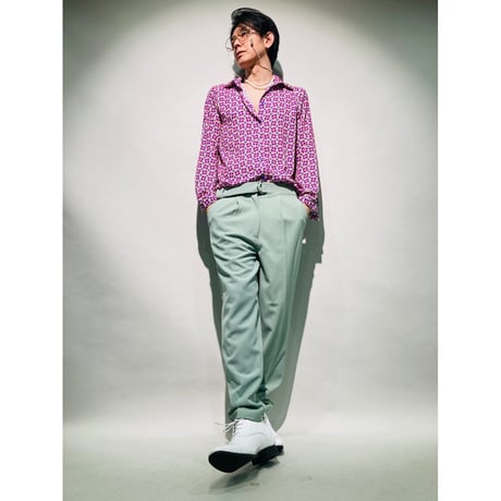チェック&ダイヤ総柄シャツ(パープル)