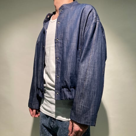 ノーカラーショートデニムブルゾン