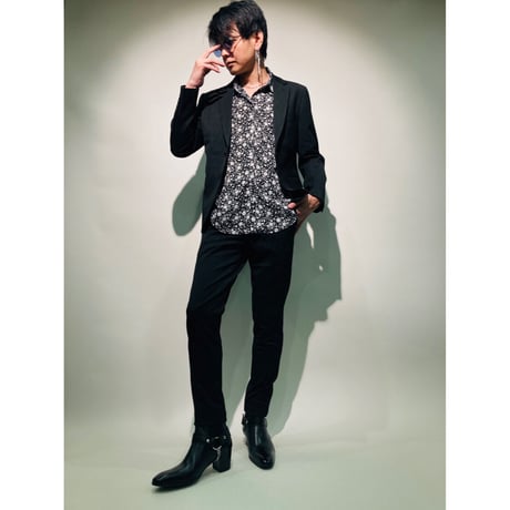 小花総柄シャツ(ブラック)