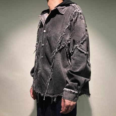 切替フーディデニムシャツL/S