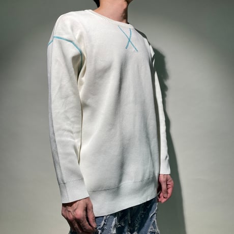 ANTIHIDROTIC STITCH配色クルーニットソー(ホワイト)