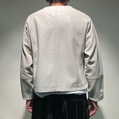 サイバラリブ切替ノーカラーレザーブルゾン