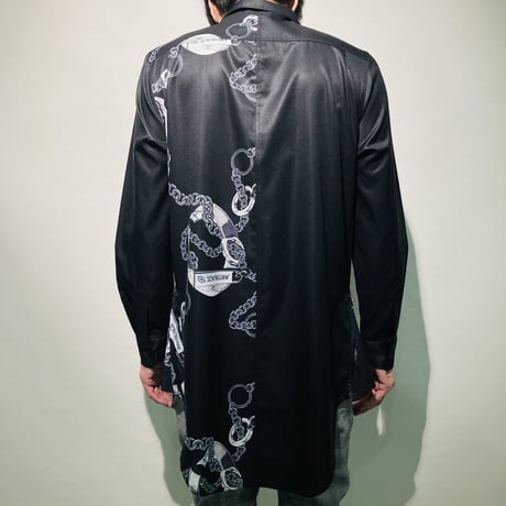 サイドジッププリントシャツ(BKアシメチェーンプリント)