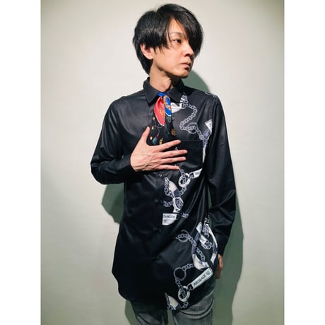 サイドジッププリントシャツ(BKアシメチェーンプリント)