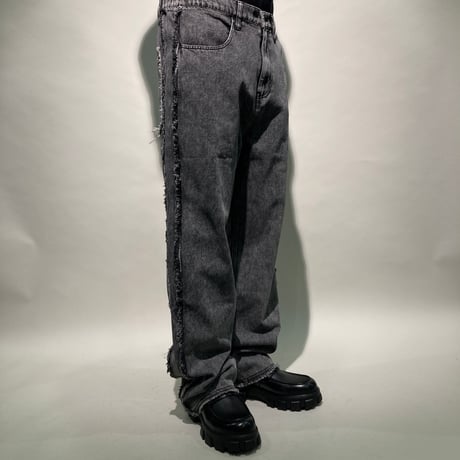 10ozデニムサイドラインフリンジパンツ(ケミカルブラック)