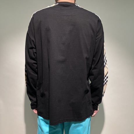 天竺チェック切替L/S TEE(ブラック)