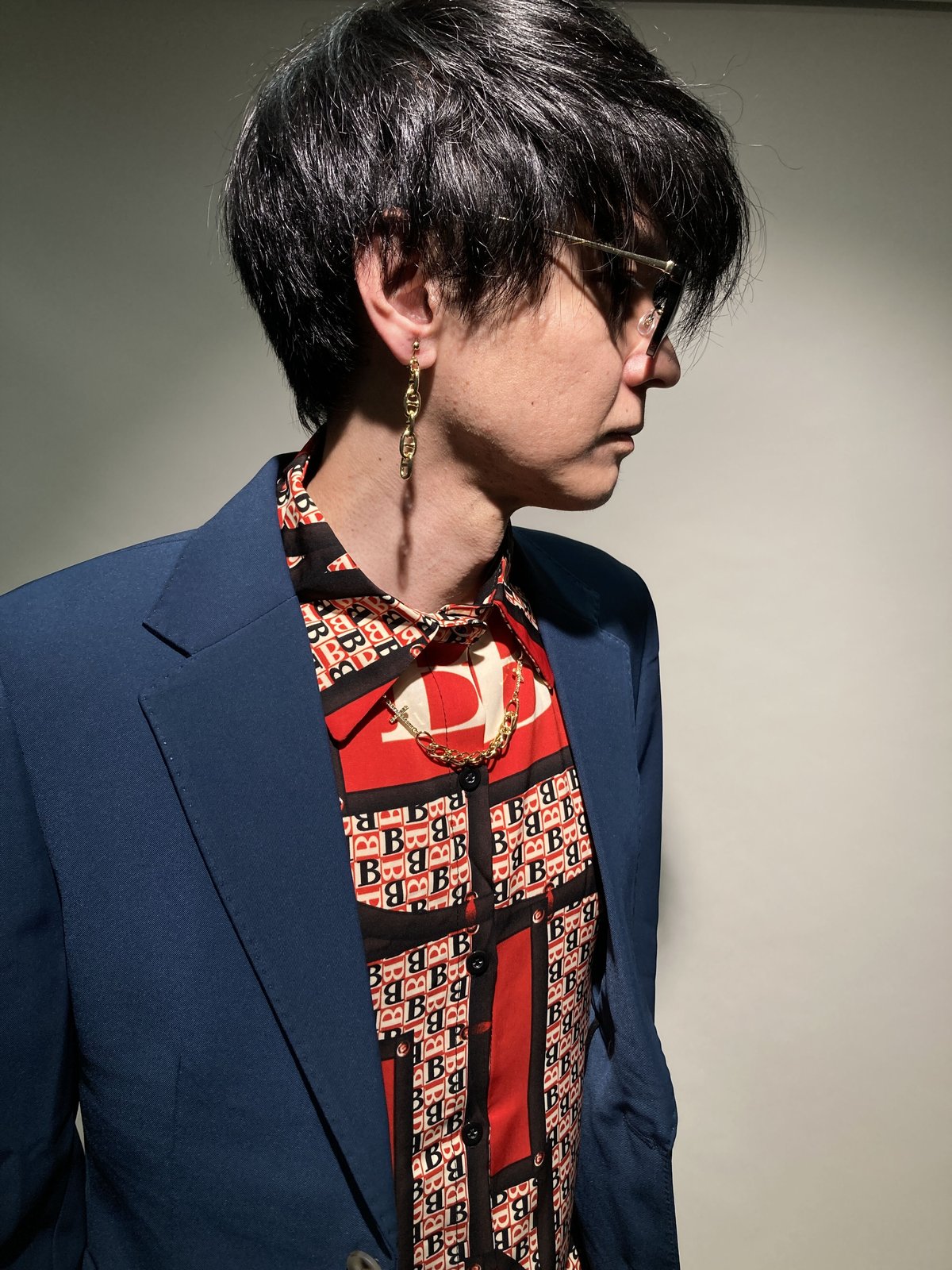 ご購入者様決定꒰B꒱レトロ クロネコ総柄 ブラウス 赤黒 ボタンシャツ