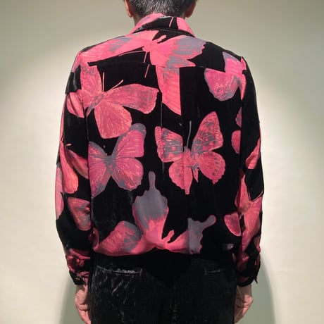 ベロア&オパールバタフライ柄シャツL/S